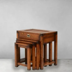 Casa Padrino Luxus Vintage Stil Beistelltisch 4er Set Braun / Messing 60 x 40 x H. 60 cm - Wohnzimmer Möbel - Massivholz Möbel - Luxus Vintage Stil Möbel