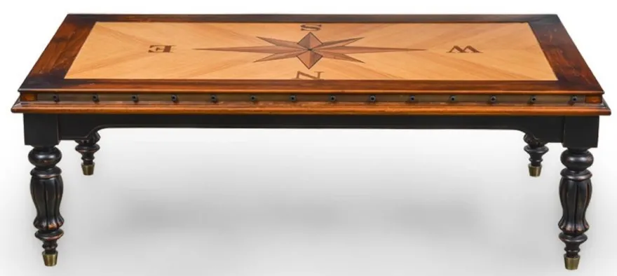 Casa Padrino Luxus Vintage Stil Couchtisch Naturfarben / Braun / Schwarz 137 x 77 x H. 45 cm - Rechteckiger Massivholz Wohnzimmertisch - Vintage Stil Wohnzimmer Möbel - Luxus Wohnzimmer Möbel