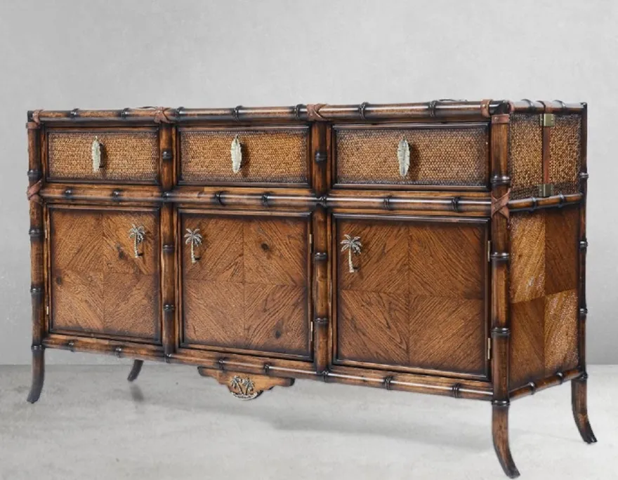 Casa Padrino Luxus Vintage Stil Sideboard Braun 180 x 50 x H. 90 cm - Massivholz Schrank mit 3 Schubladen und 3 Türen - Massivholz Möbel - Vintage Stil Möbel - Luxus Möbel