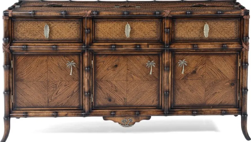 Casa Padrino Luxus Vintage Stil Sideboard Braun 180 x 50 x H. 90 cm - Massivholz Schrank mit 3 Schubladen und 3 Türen - Massivholz Möbel - Vintage Stil Möbel - Luxus Möbel