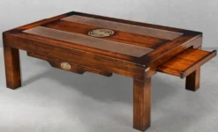 Casa Padrino Luxus Vintage Stil Couchtisch Braun 125 x 80 x H. 45,5 cm - Massivholz Wohnzimmertisch - Vintage Stil Wohnzimmer Möbel - Luxus Wohnzimmer Möbel - Massivholz Wohnzimmer Möbel