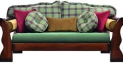 Casa Padrino Luxus Vintage Stil Sofa Grün / Rot / Dunkelbraun 185 x 98 x H. 85 cm - Massivholz Wohnzimmer Sofa mit elegantem Muster - Wohnzimmer Möbel - Luxus Möbel - Vintage Stil Möbel