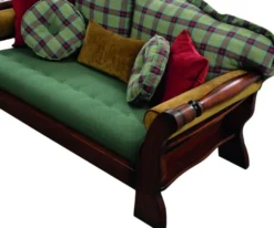 Casa Padrino Luxus Vintage Stil Sofa Grün / Rot / Dunkelbraun 185 x 98 x H. 85 cm - Massivholz Wohnzimmer Sofa mit elegantem Muster - Wohnzimmer Möbel - Luxus Möbel - Vintage Stil Möbel