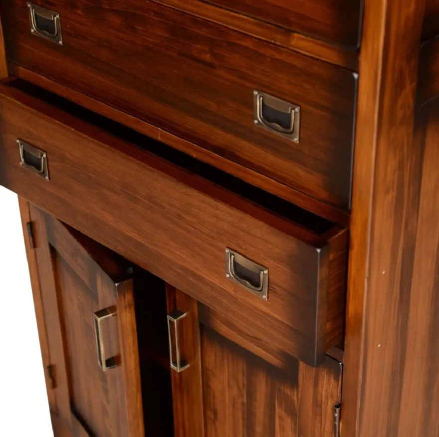 Casa Padrino Luxus Vintage Stil Bücherschrank Braun / Messing 70 x 34 x H. 185 cm - Massivholz Wohnzimmer Schrank - Büro Schrank - Wohnzimmer Möbel - Büro Möbel - Luxus Vintage Stil Möbel