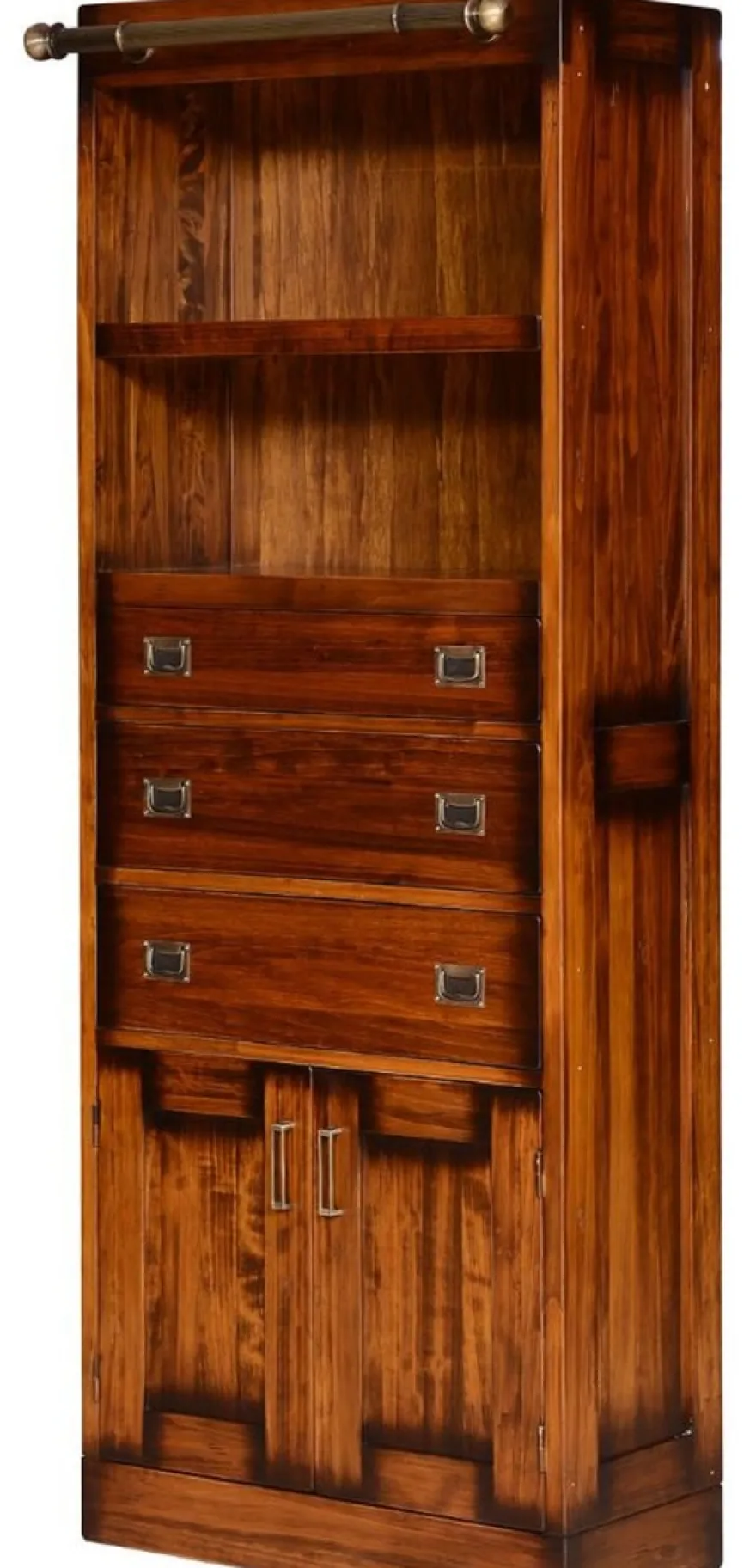 Casa Padrino Luxus Vintage Stil Bücherschrank Braun / Messing 70 x 34 x H. 185 cm - Massivholz Wohnzimmer Schrank - Büro Schrank - Wohnzimmer Möbel - Büro Möbel - Luxus Vintage Stil Möbel