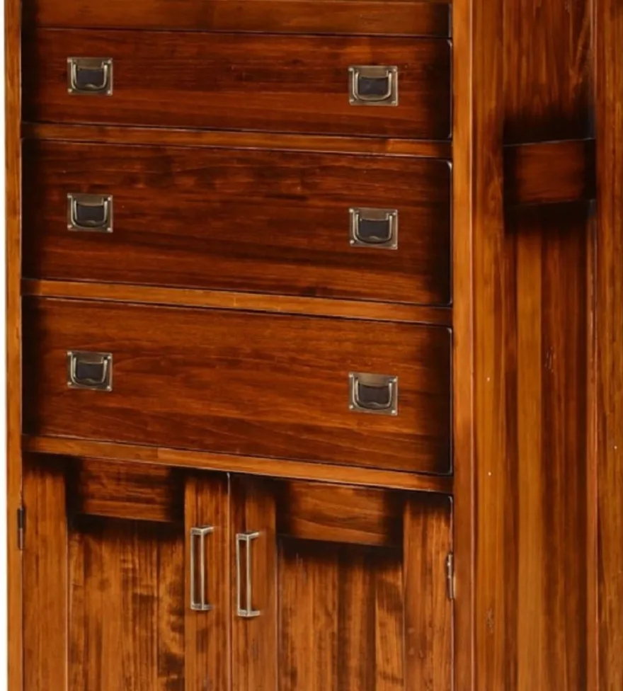 Casa Padrino Luxus Vintage Stil Bücherschrank Braun / Messing 70 x 34 x H. 185 cm - Massivholz Wohnzimmer Schrank - Büro Schrank - Wohnzimmer Möbel - Büro Möbel - Luxus Vintage Stil Möbel