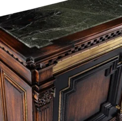Casa Padrino Luxus Vintage Stil Sideboard mit 2 Türen und Marmorplatte Braun / Naturfarben / Schwarz 212,5 x 56 x H. 123,5 cm - Massivholz Schrank - Vintage Stil Möbel - Luxus Massivholz Möbel