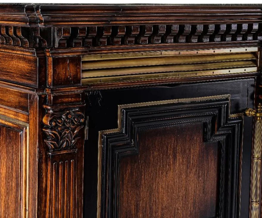 Casa Padrino Luxus Vintage Stil Sideboard mit 2 Türen und Marmorplatte Braun / Naturfarben / Schwarz 212,5 x 56 x H. 123,5 cm - Massivholz Schrank - Vintage Stil Möbel - Luxus Massivholz Möbel