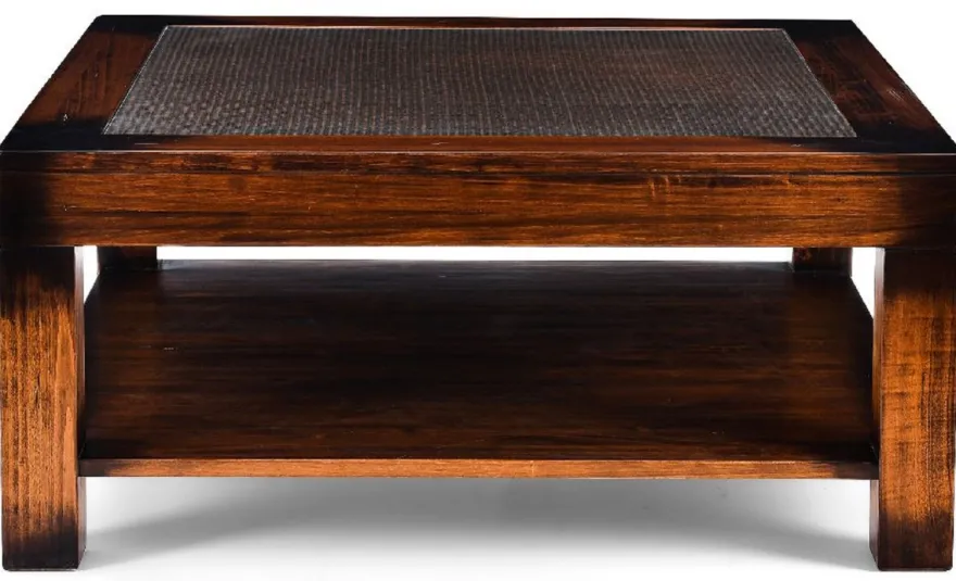 Casa Padrino Luxus Vintage Stil Couchtisch Braun 100 x 100 x H. 45,5 cm - Quadratischer Massivholz Wohnzimmertisch mit Glasplatte - Vintage Stil Wohnzimmer Möbel - Luxus Möbel