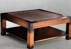 Casa Padrino Luxus Vintage Stil Couchtisch Braun 100 x 100 x H. 45,5 cm - Quadratischer Massivholz Wohnzimmertisch mit Glasplatte - Vintage Stil Wohnzimmer Möbel - Luxus Möbel