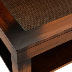 Casa Padrino Luxus Vintage Stil Couchtisch Braun 100 x 100 x H. 45,5 cm - Quadratischer Massivholz Wohnzimmertisch mit Glasplatte - Vintage Stil Wohnzimmer Möbel - Luxus Möbel