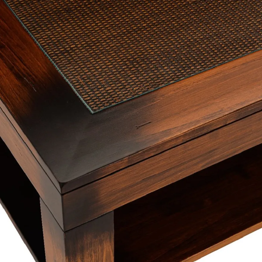 Casa Padrino Luxus Vintage Stil Couchtisch Braun 100 x 100 x H. 45,5 cm - Quadratischer Massivholz Wohnzimmertisch mit Glasplatte - Vintage Stil Wohnzimmer Möbel - Luxus Möbel