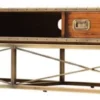 Casa Padrino Luxus Vintage Stil TV Schrank Braun / Messing 188 x 45,5 x H. 41,5 cm - Vintage Stil Sideboard mit 2 Schubladen - Vintage Stil Wohnzimmer Möbel - Luxus Wohnzimmer Möbel