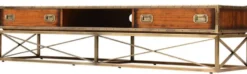 Casa Padrino Luxus Vintage Stil TV Schrank Braun / Messing 188 x 45,5 x H. 41,5 cm - Vintage Stil Sideboard mit 2 Schubladen - Vintage Stil Wohnzimmer Möbel - Luxus Wohnzimmer Möbel