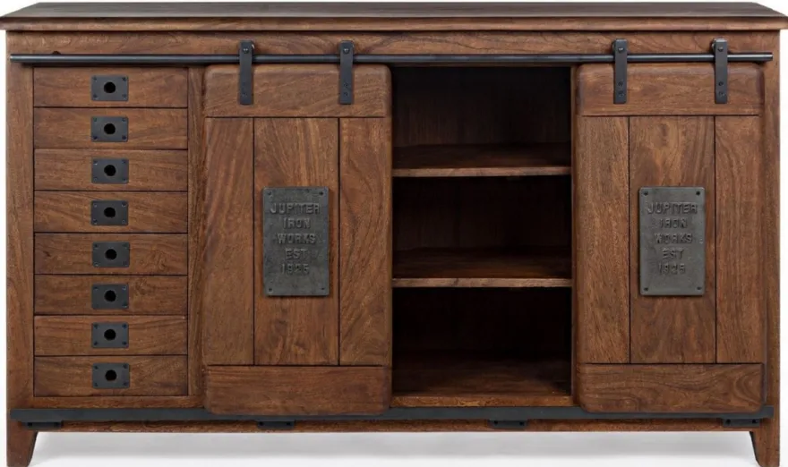 Casa Padrino Luxus Vintage Stil Sideboard mit 2 Schiebetüren und 16 Schubladen Dunkelbraun 168 x 43 x H. 94 cm - Massivholz Schrank - Vintage Stil Möbel - Luxus Möbel - Massivholz Möbel