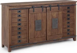 Casa Padrino Luxus Vintage Stil Sideboard mit 2 Schiebetüren und 16 Schubladen Dunkelbraun 168 x 43 x H. 94 cm - Massivholz Schrank - Vintage Stil Möbel - Luxus Möbel - Massivholz Möbel