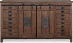 Casa Padrino Luxus Vintage Stil Sideboard mit 2 Schiebetüren und 16 Schubladen Dunkelbraun 168 x 43 x H. 94 cm - Massivholz Schrank - Vintage Stil Möbel - Luxus Möbel - Massivholz Möbel