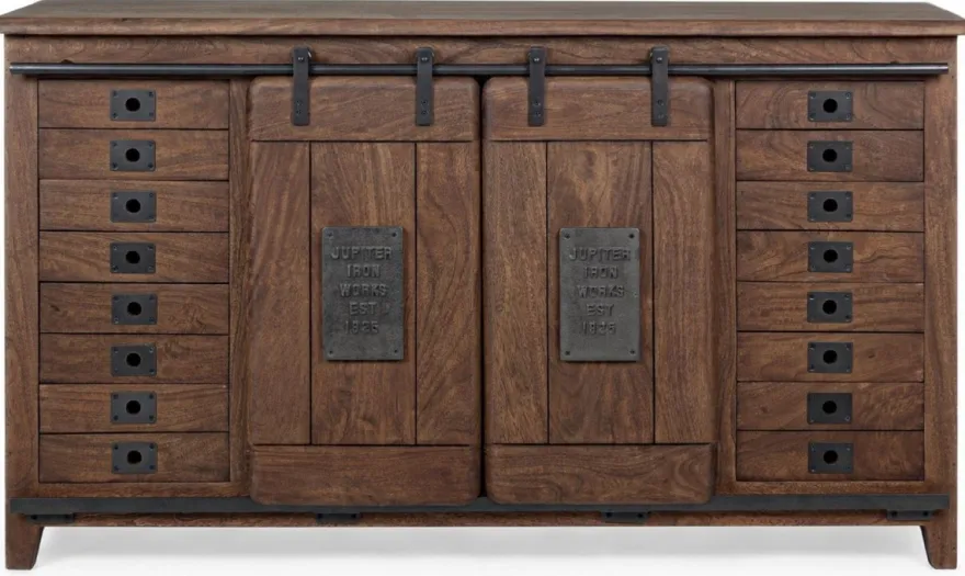 Casa Padrino Luxus Vintage Stil Sideboard mit 2 Schiebetüren und 16 Schubladen Dunkelbraun 168 x 43 x H. 94 cm - Massivholz Schrank - Vintage Stil Möbel - Luxus Möbel - Massivholz Möbel