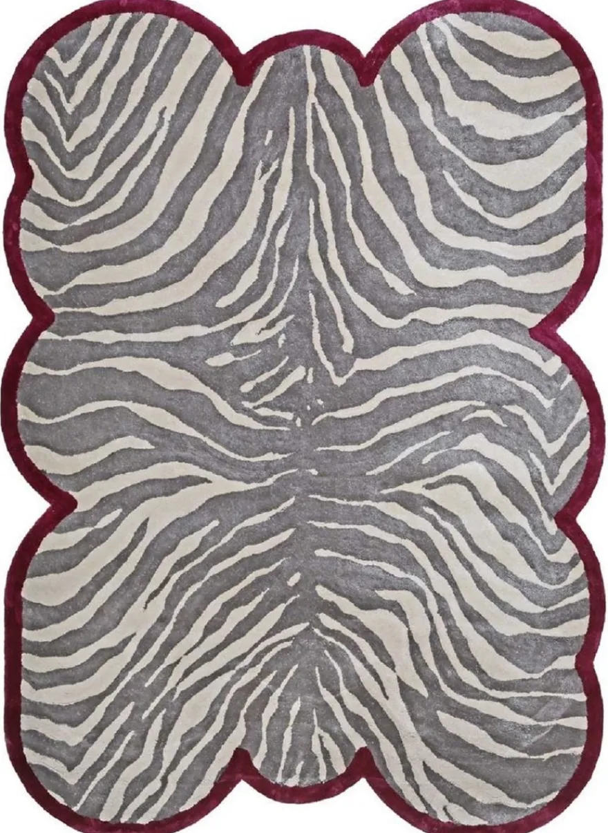 Casa Padrino Luxus Viskose Teppich mit Zebra Design Grau / Creme / Rot 160 x 230 cm - Wohnzimmer Teppich - Moderner Schlafzimmer Teppich - Luxus Interior - Luxus Qualität