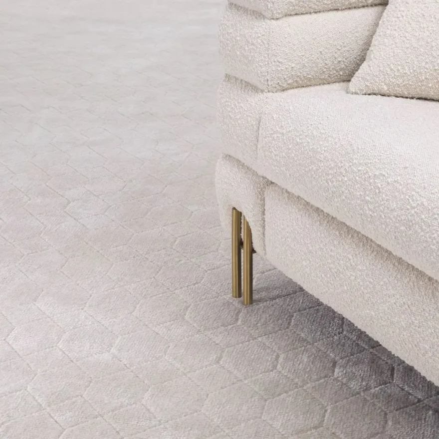 Casa Padrino Luxus Viskose & Woll Teppich Beige 300 x 400 cm - Handgewebter Wohnzimmer & Hotel Teppich - Wohnzimmer Deko Accessoires - Luxus Qualität