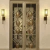Casa Padrino Luxus Vitrine Grau 110 x 42 x H. 220 cm - Edler Massivholz Vitrinenschrank mit 2 Glastüren - Luxus Wohnzimmer Möbel