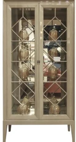 Casa Padrino Luxus Vitrine Grau 110 x 42 x H. 220 cm - Edler Massivholz Vitrinenschrank mit 2 Glastüren - Luxus Wohnzimmer Möbel