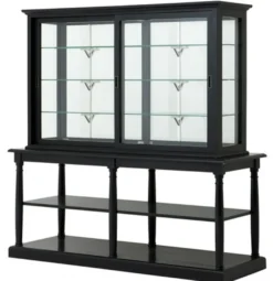 Casa Padrino Luxus Vitrinenschrank London im Barock Stil aus Massivholz in Schwarz, 195 x 190 x 68 cm