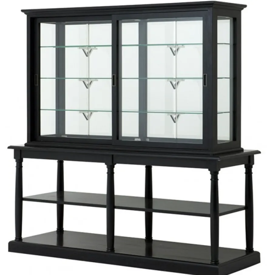 Casa Padrino Luxus Vitrinenschrank London im Barock Stil aus Massivholz in Schwarz, 195 x 190 x 68 cm