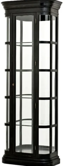 Casa Padrino Luxus Vitrine Schwarz 87,5 x 44,5 x H. 238 cm - Ovaler Massivholz Vitrinenschrank mit Glastür und Glasregalen - Luxus Möbel - Luxus Qualität