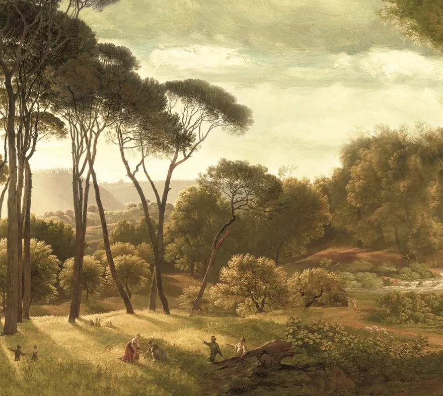 Casa Padrino Luxus Vorhang Set Landschaft Mehrfarbig 250 x H. 290 cm - Bedruckte Leinen & Samt Vorhänge - Ösenvorhänge - Schiebevorhänge - Luxus Qualität