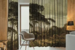 Casa Padrino Luxus Vorhang Set Landschaft Mehrfarbig 250 x H. 290 cm - Bedruckte Leinen & Samt Vorhänge - Ösenvorhänge - Schiebevorhänge - Luxus Qualität