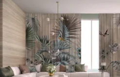 Casa Padrino Luxus Vorhang Set Pflanzen & Vögel Mehrfarbig 250 x H. 290 cm - Bedruckte Leinen & Samt Vorhänge - Ösenvorhänge - Schiebevorhänge - Luxus Kollektion