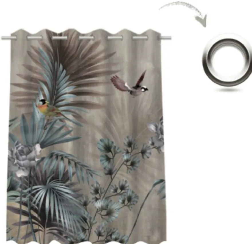 Casa Padrino Luxus Vorhang Set Pflanzen & Vögel Mehrfarbig 250 x H. 290 cm - Bedruckte Leinen & Samt Vorhänge - Ösenvorhänge - Schiebevorhänge - Luxus Kollektion