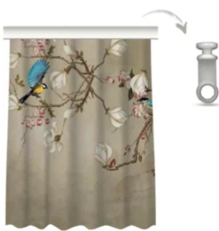 Casa Padrino Luxus Vorhang Set Vögel Beige / Mehrfarbig 250 x H. 290 cm - Bedruckte Leinen & Samt Vorhänge - Ösenvorhänge - Schiebevorhänge - Luxus Qualität