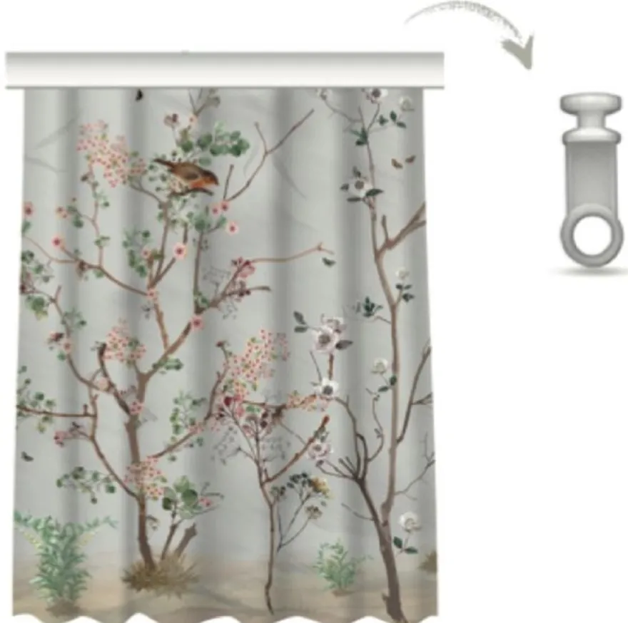 Casa Padrino Luxus Vorhang Set Pflanzen & Vögel Grau / Mehrfarbig 250 x H. 290 cm - Bedruckte Leinen & Samt Vorhänge - Ösenvorhänge - Schiebevorhänge - Luxus Deko Accessoires