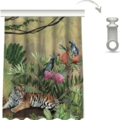 Casa Padrino Luxus Vorhang Set Dschungel & Tiger Mehrfarbig 250 x H. 290 cm - Bedruckte Leinen & Samt Vorhänge - Ösenvorhänge - Schiebevorhänge - Wohnzimmer Schlafzimmer Vorhänge