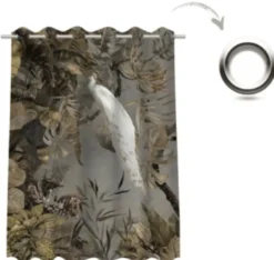 Casa Padrino Luxus Vorhang Set Weißer Pfau im Wald Grau / Mehrfarbig 250 x H. 290 cm - Bedruckte Samt Gardinen - Ösenvorhänge - Wohnzimmer Vorhänge - Luxus Vorhänge - Luxus Qualität