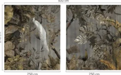 Casa Padrino Luxus Vorhang Set Weißer Pfau im Wald Grau / Mehrfarbig 250 x H. 290 cm - Bedruckte Leinen & Samt Vorhänge - Ösenvorhänge - Schiebevorhänge - Luxus Wohnzimmer Vorhänge