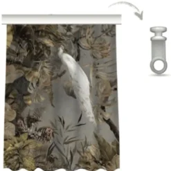 Casa Padrino Luxus Vorhang Set Weißer Pfau im Wald Grau / Mehrfarbig 250 x H. 290 cm - Bedruckte Leinen & Samt Vorhänge - Ösenvorhänge - Schiebevorhänge - Luxus Wohnzimmer Vorhänge