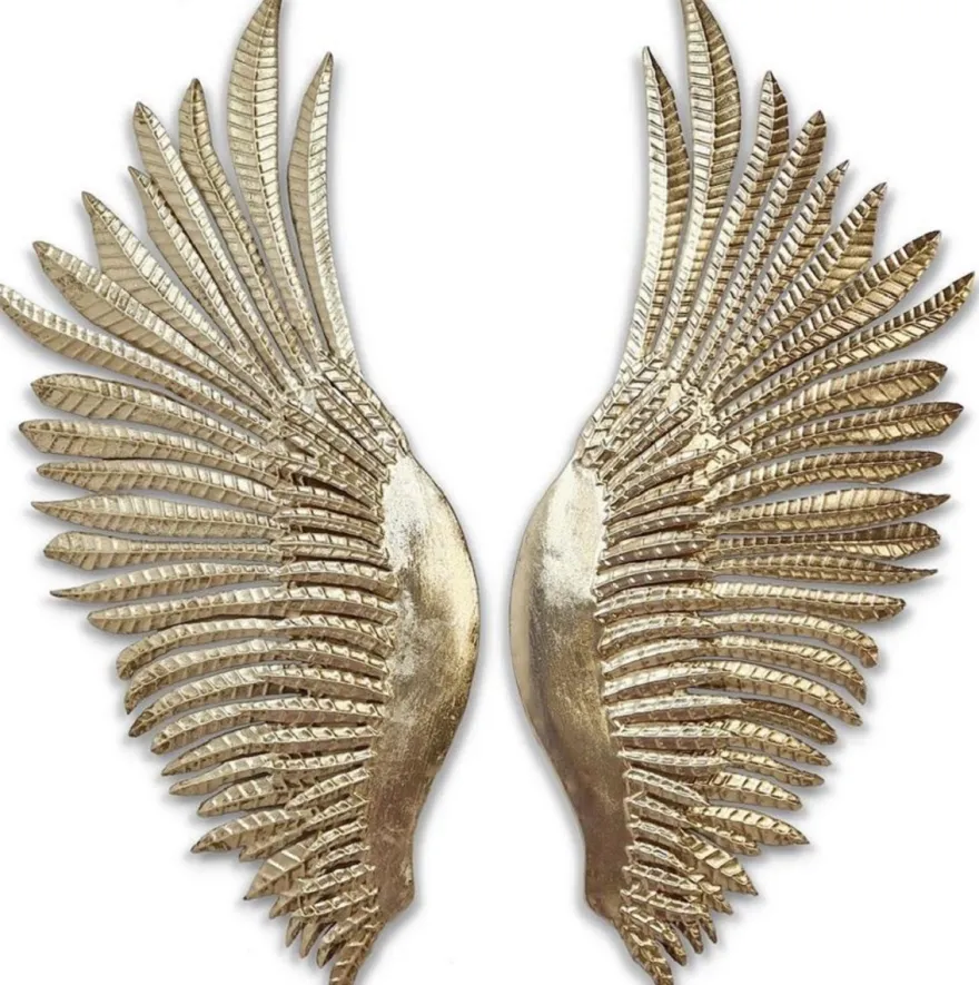 Casa Padrino Luxus Wanddeko Engelsflügel Gold 41,3 x 5,7 x H. 102,9 cm - Dekorative Metall Flügel - Deko Accessoires