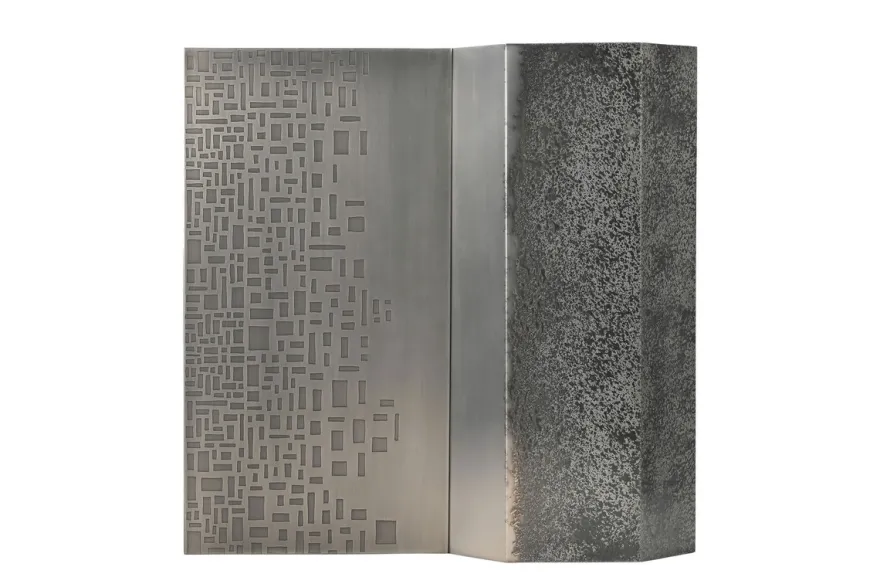 Casa Padrino Luxus Wanddekoration Silber 103,5 x 12,5 x H. 101,5 cm - Zweiteiliges Wandrelief Edge aus Stahl mit geätztem Antik-Nickel Finish - Luxus Deko Accessoires