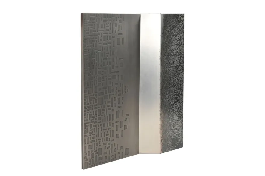 Casa Padrino Luxus Wanddekoration Silber 103,5 x 12,5 x H. 101,5 cm - Zweiteiliges Wandrelief Edge aus Stahl mit geätztem Antik-Nickel Finish - Luxus Deko Accessoires