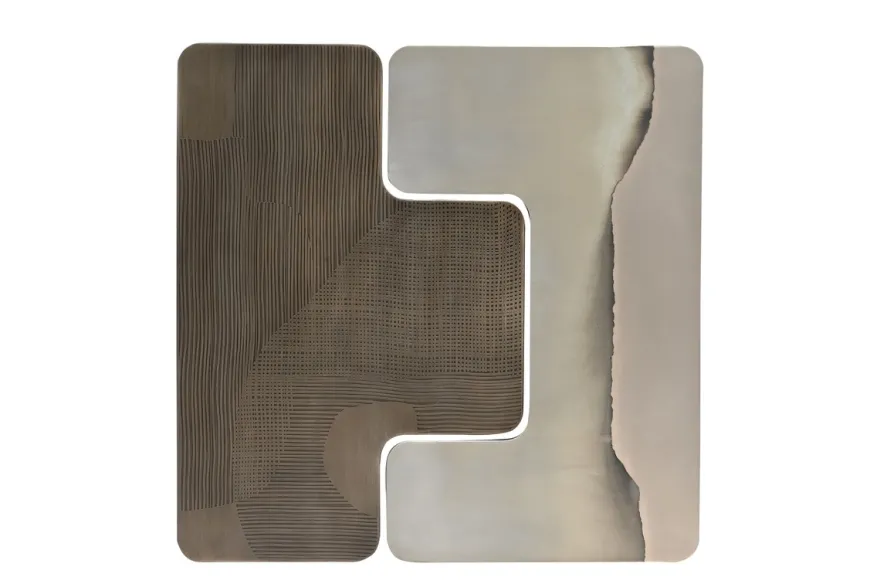 Casa Padrino Luxus Wanddekoration Silber 107,5 x 2,5 x H. 106,5 cm - Zweiteiliges Wandrelief Anchor aus Stahl mit geätztem Antik-Nickel und Silber Finish - Luxus Deko Accessoires