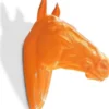 Casa Padrino Luxus Wanddeko Skulptur Pferdekopf Orange 22 x 57 x H. 76 cm - Wetterbeständige Dekofigur - Wohnzimmer Deko - Gartendeko - Terrassen Deko