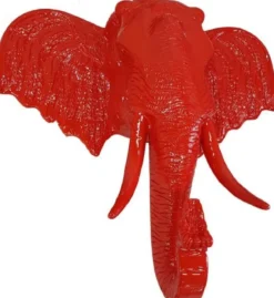 Casa Padrino Luxus Wanddeko Skulptur Elefantenkopf Rot 105 x 48 x H. 107 cm - Große Wanddeko Figur - XXL Wanddeko Skulptur - XXL Wanddeko Figur - Wohnzimmer Deko - Luxus XXL Figuren