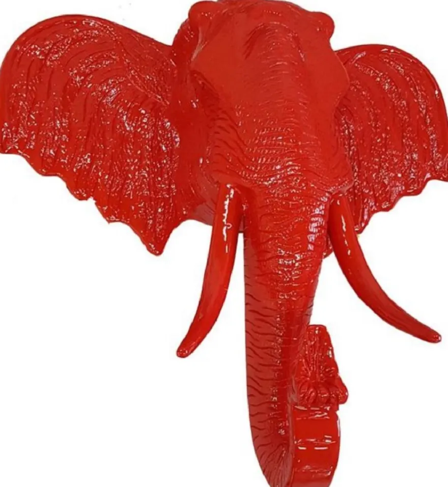 Casa Padrino Luxus Wanddeko Skulptur Elefantenkopf Rot 105 x 48 x H. 107 cm - Große Wanddeko Figur - XXL Wanddeko Skulptur - XXL Wanddeko Figur - Wohnzimmer Deko - Luxus XXL Figuren