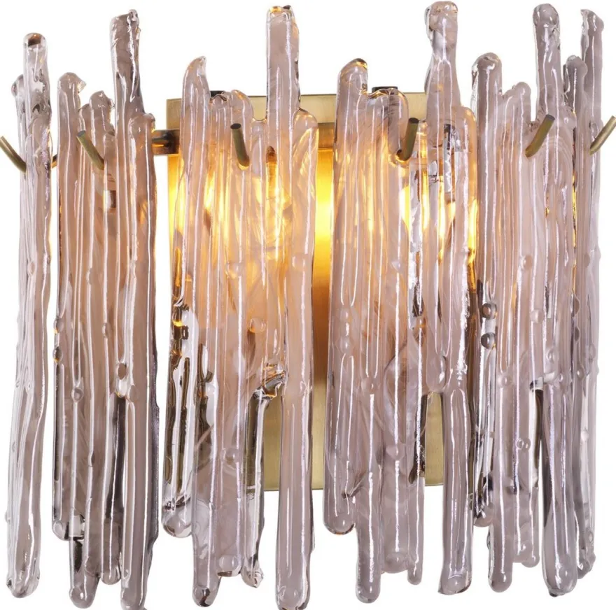 Casa Padrino Luxus Wandleuchte Messingfarben / Grau 25 x 15 x H. 23 cm - Elegante Wandlampe mit getöntem Glas Lampenschirm - Luxus Leuchten