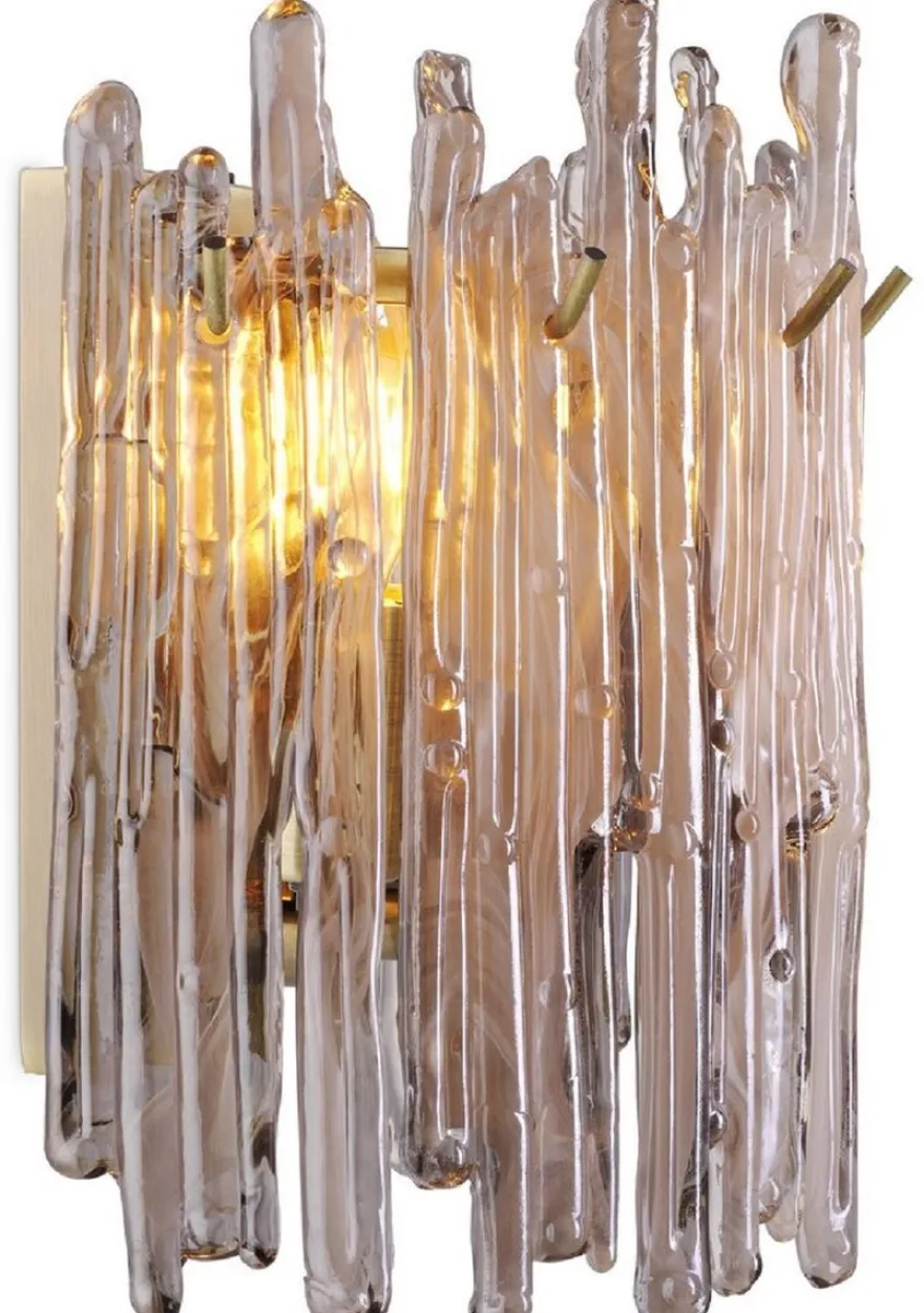 Casa Padrino Luxus Wandleuchte Messingfarben / Grau 25 x 15 x H. 23 cm - Elegante Wandlampe mit getöntem Glas Lampenschirm - Luxus Leuchten
