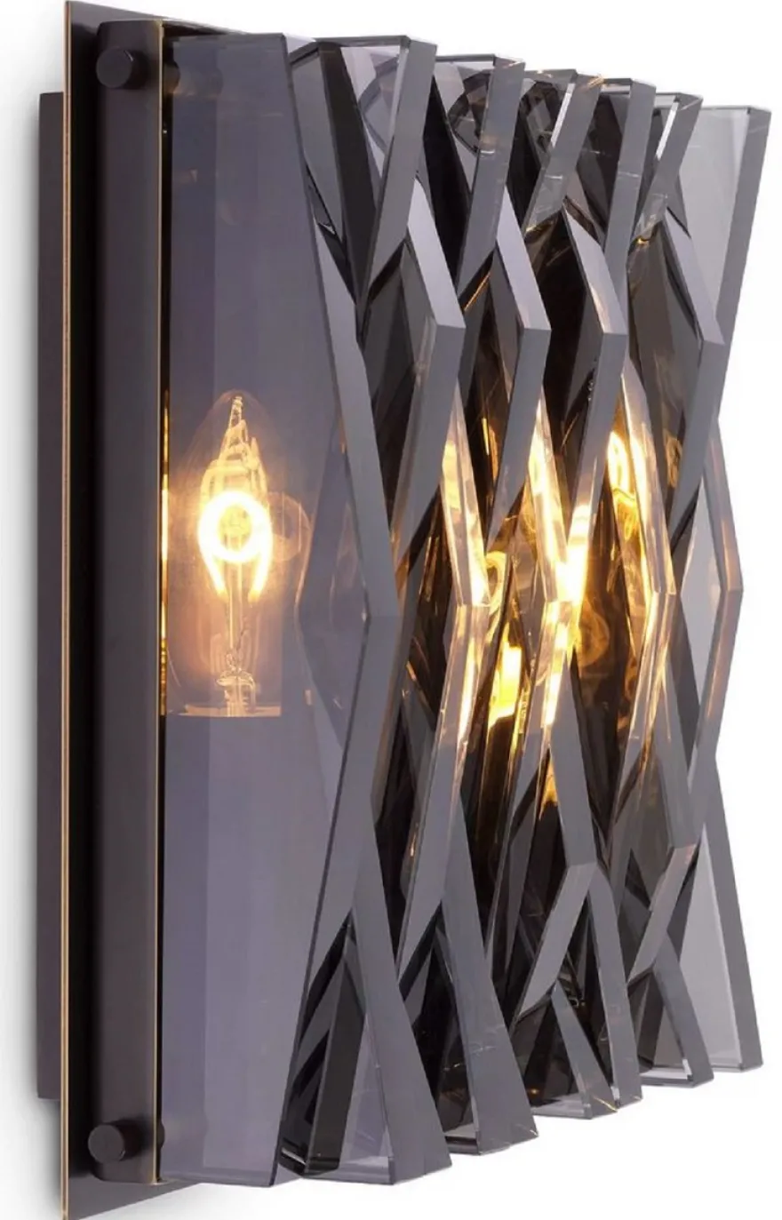 Casa Padrino Luxus Wandleuchte Bronzefarben / Grau 24 x 9 x H. 24 cm - Elegante Metall Wandlampe mit Glas Lampenschirm - Luxus Leuchten