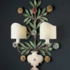 Casa Padrino Luxus Wandleuchte Mehrfarbig B. 55 x H. 70 cm - Handgefertigte Wandleuchte aus Schmiedeeisen mit handgeformten Blüten - Luxus Kollektion - Edel & Prunkvoll